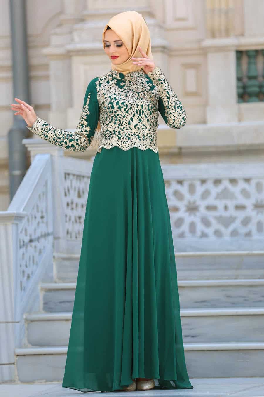 baju gamis warna hijau botol jilbab voal