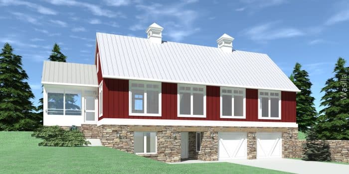 American village house with basement garage