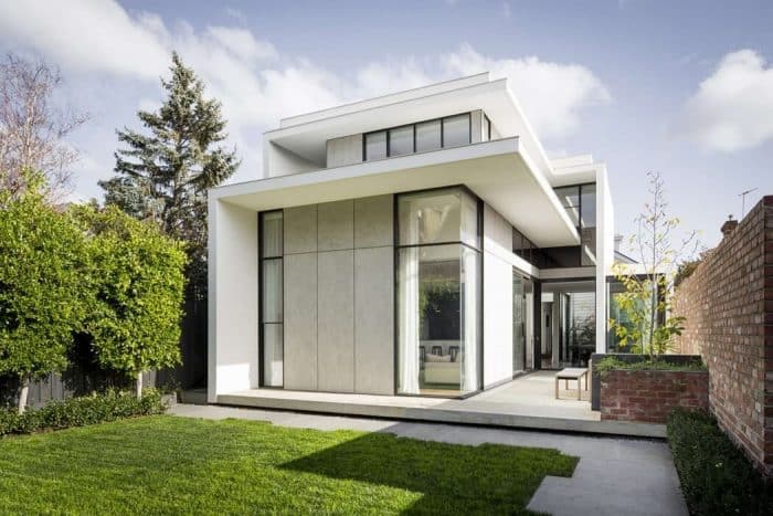 Desain rumah campuran beton, semen, dan kaca