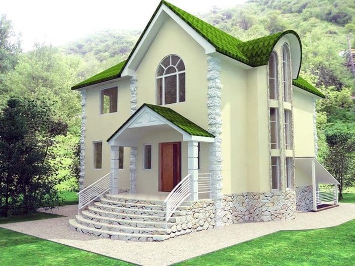 Rumah dengan batu alam di pegunungan