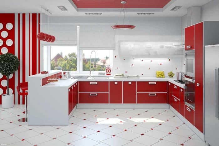 45 Contoh Desain Dapur Warna Merah Mewah Dan Elegan