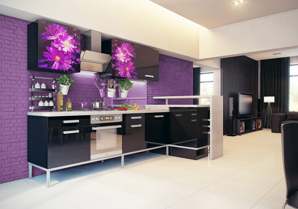  Desain  dapur  moden ungu  hitam Thegorbalsla