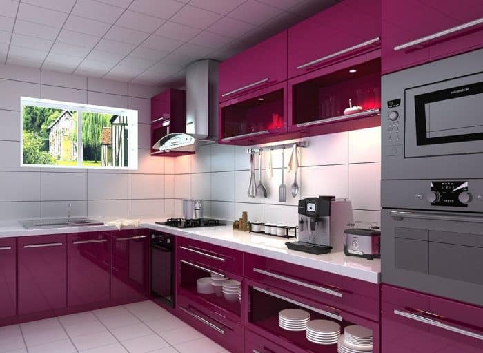 Desain dapur modern warna pink