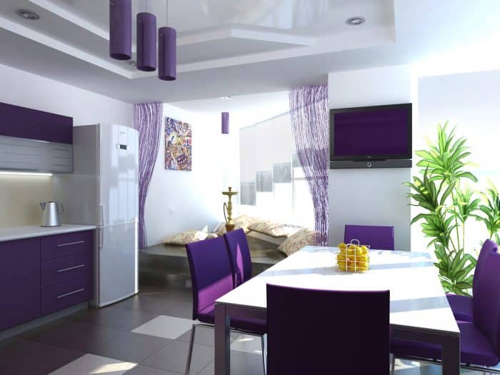 Desain dapur nuansa ungu elegan