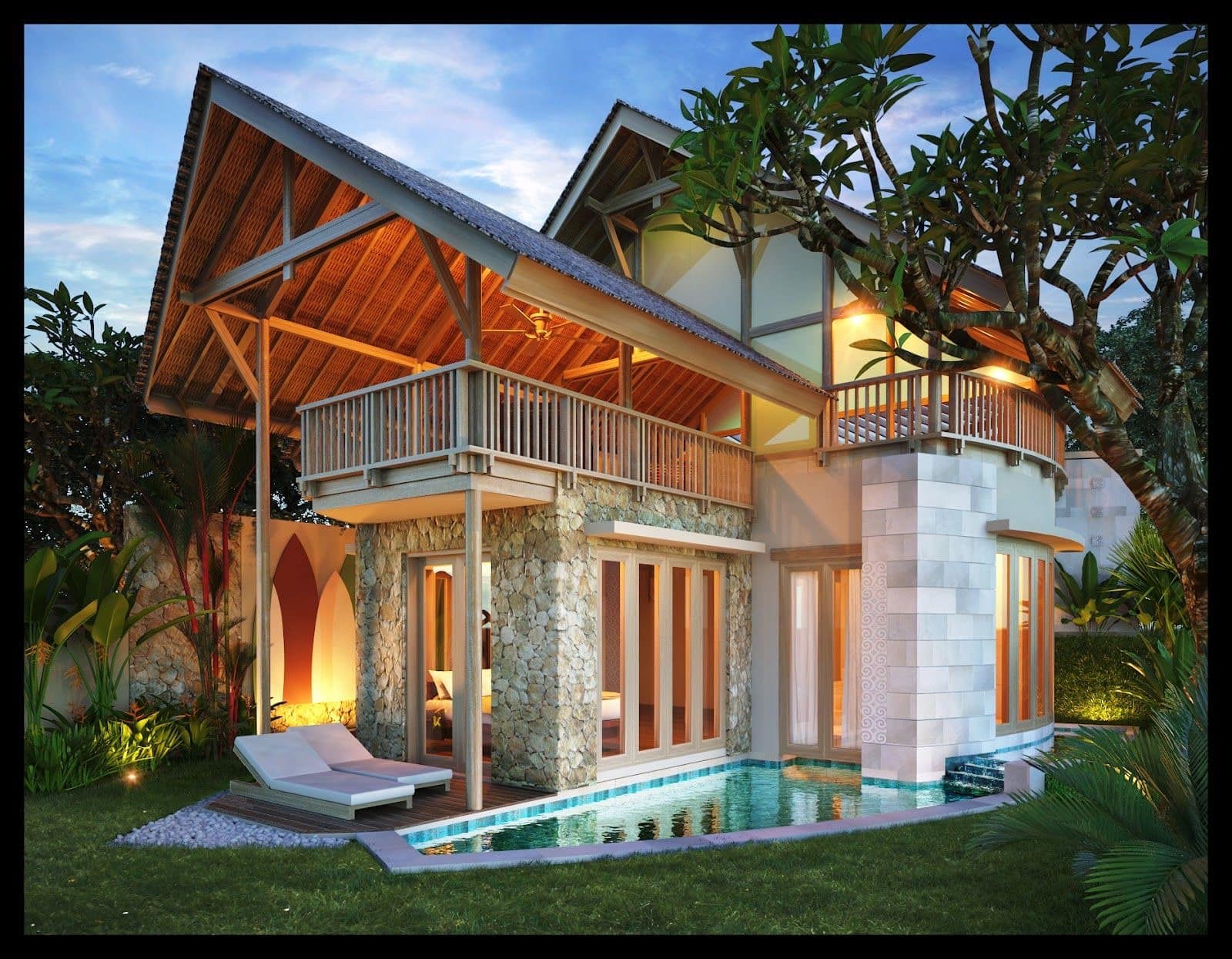  Rumah  Bali  dengan Batu  Alam  dan Kolam Renang Thegorbalsla