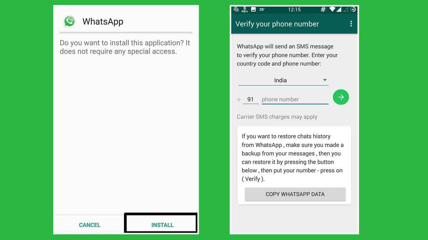 Setelah terpasang, Anda harus masuk dengan nomor telepon yang sebelumnya didaftarkan di Whatsapp. Tapi yang perlu diketahui, apabila Anda sudah masuk ke GBWhatsapp maka otomatis akun Anda di versi asli akan dipindahkan.